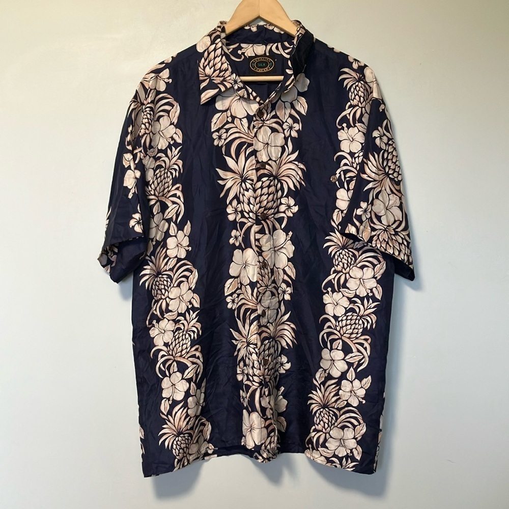 Hawaiian Silk Company Navy and White Floral Men's Shirt